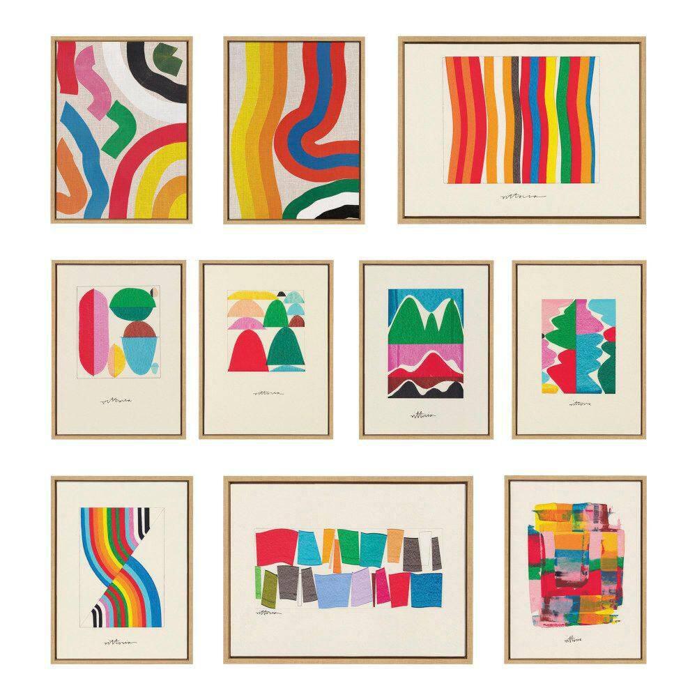 Colorful Geometric Abstract Canvas Wall Art with White Frame