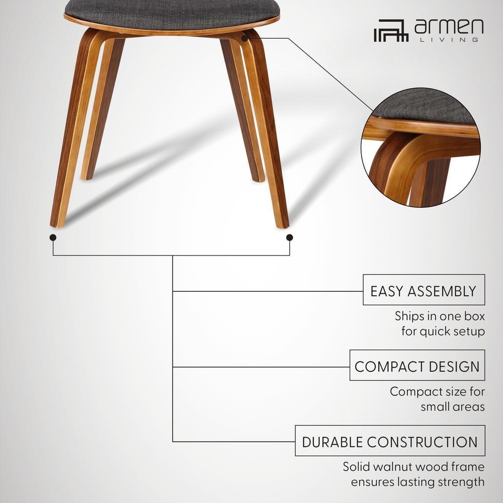Jaguar Mid-Century Modern Kitchen Dining Table Accent Chair in Walnut Wood and Charcoal Fabric
