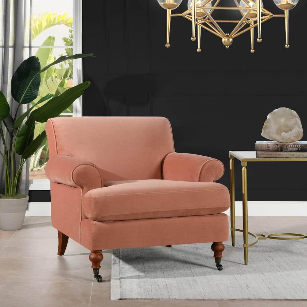 Jennifer Taylor Home Alana 38" Lawson Large Living Room Accent Arm Chair with Metal Casters, Peach Orange