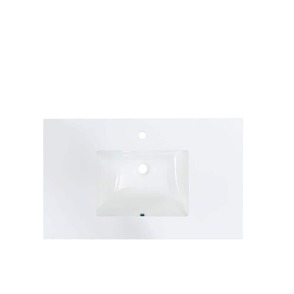Viterbo 37" Single Bathroom Vanity Top in High Gloss White Stone Finish with Sink
