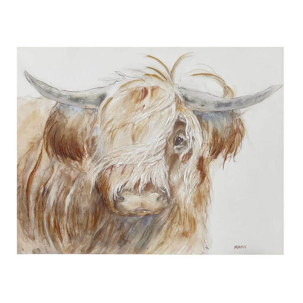 Union Rustic Windswept Hand Embellished Highland Bull Canvas Wall Art