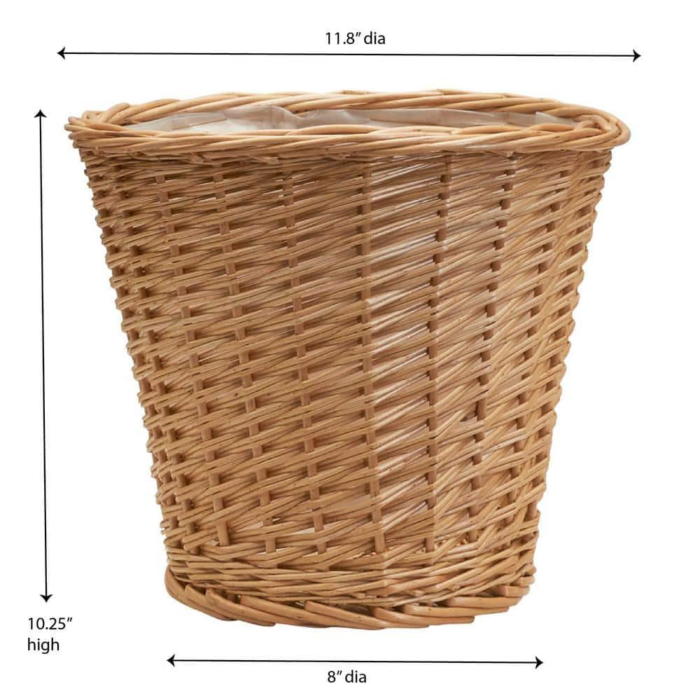 Household Essentials Willow Wicker Waste Basket, Medium, Handwoven with Built-In Plastic Liner, Durable and Attractive Weave, Tapered Design, Compact, Eco-Friendly, Easy to Clean, Natural
