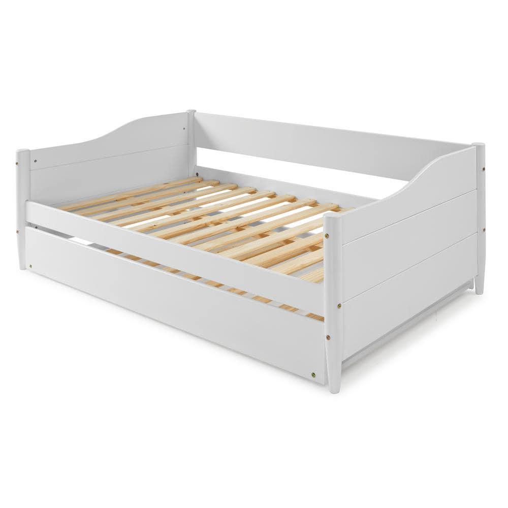 Mid Century Classic Twin Size Day Bed with Trundle White Finish