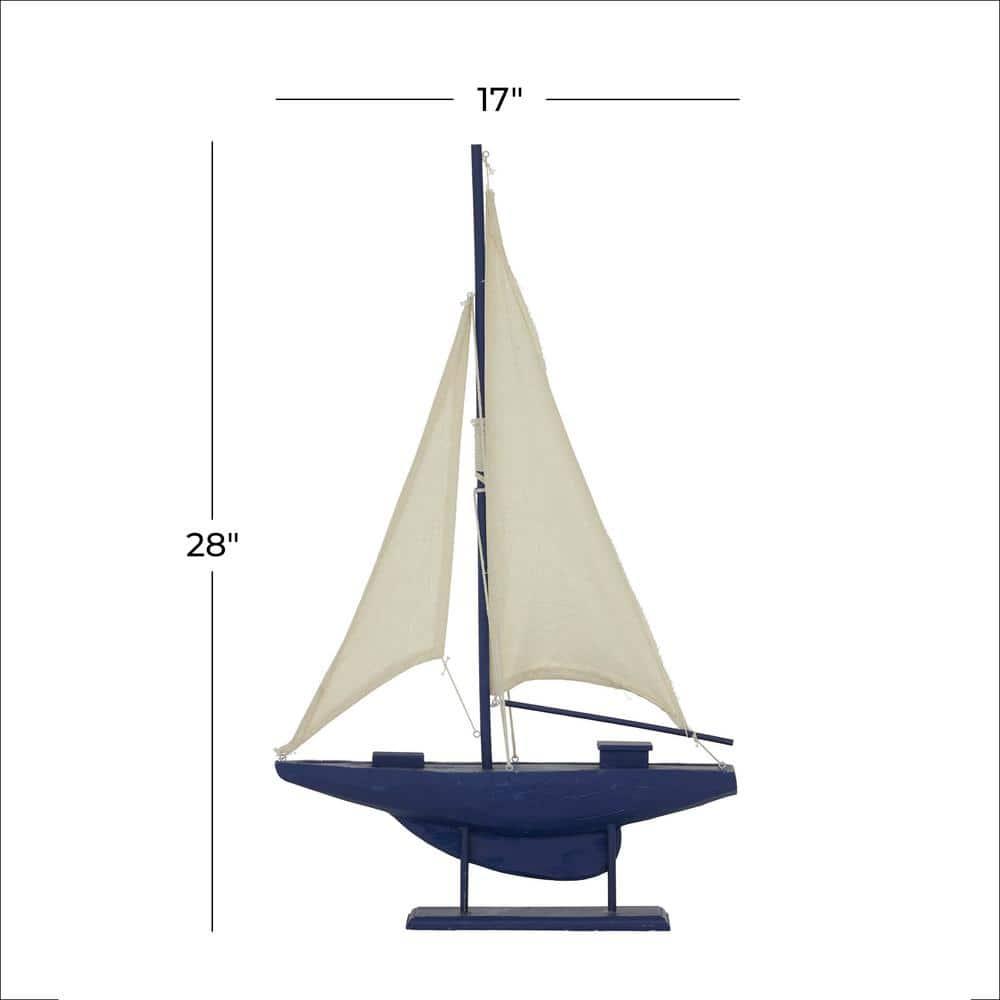17" x 28" Dark Blue Wood Sail Boat Sculpture with Lifelike Rigging, by DecMode