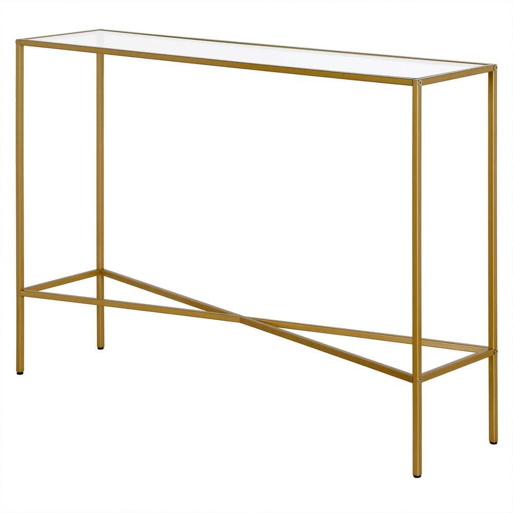 Evelyn&Zoe Henley 42" Wide Rectangular Console Table with Glass Top, Brass