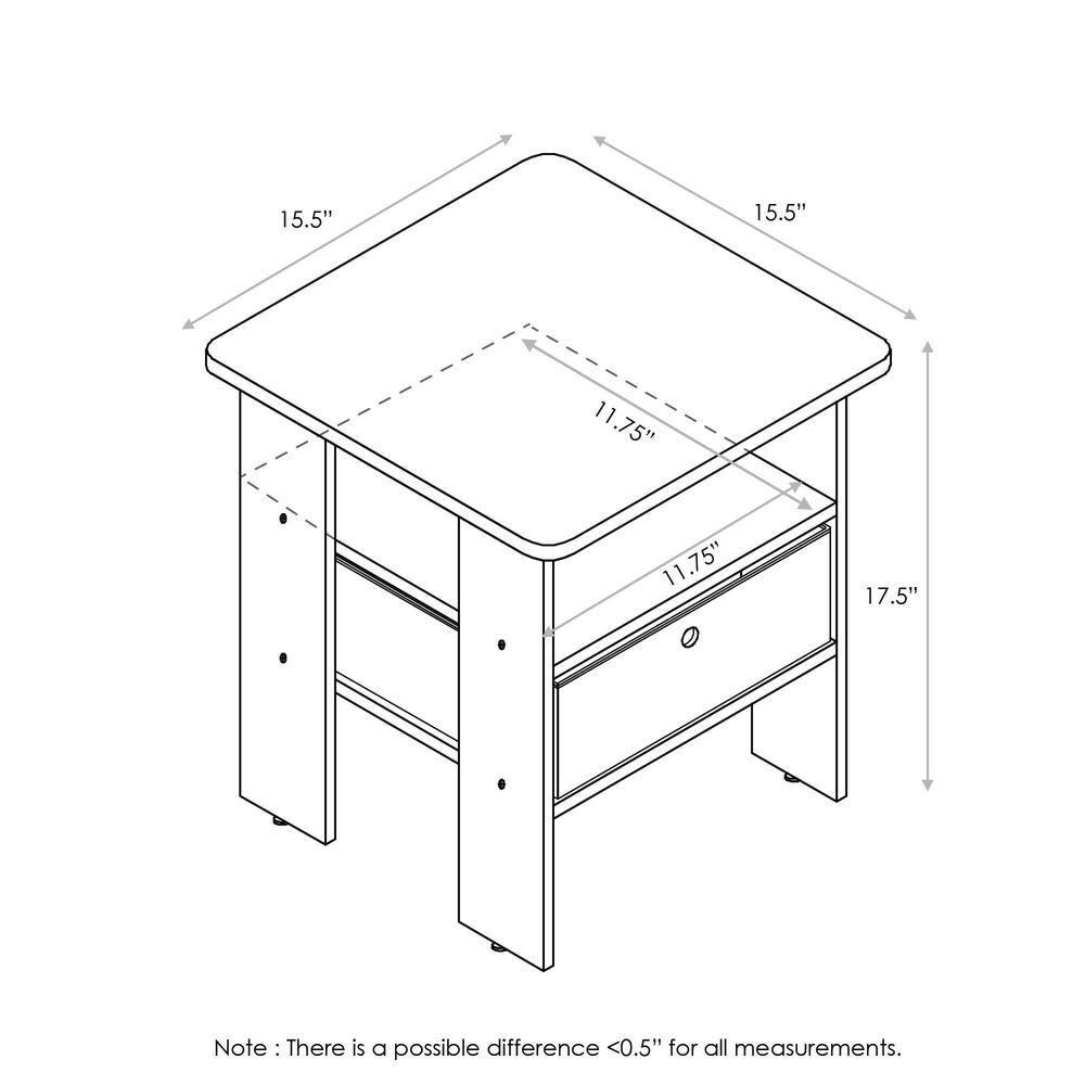 Furinno Andrey End Table Nightstand with Bin Drawer Set of 2, Multiple Colors