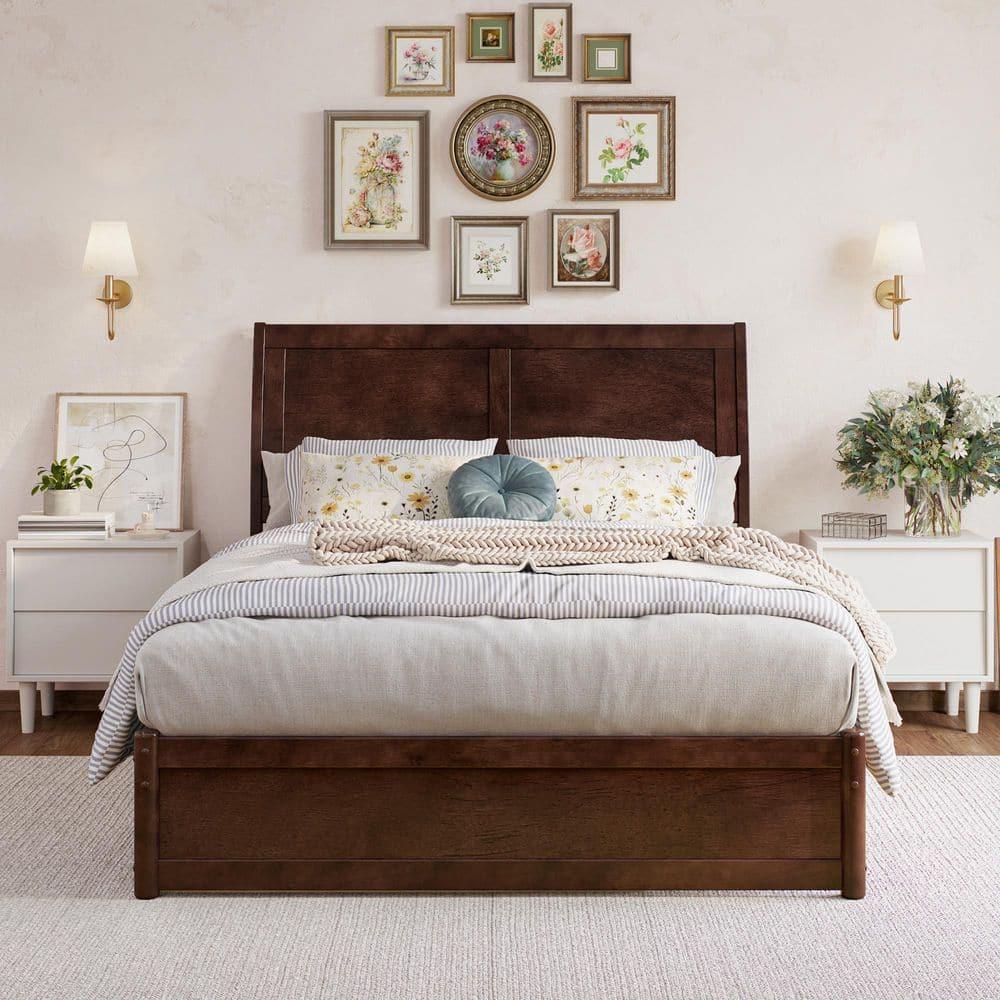 AFI, Andorra Full Platform Bed with Panel Footboard and Twin Trundle, Walnut