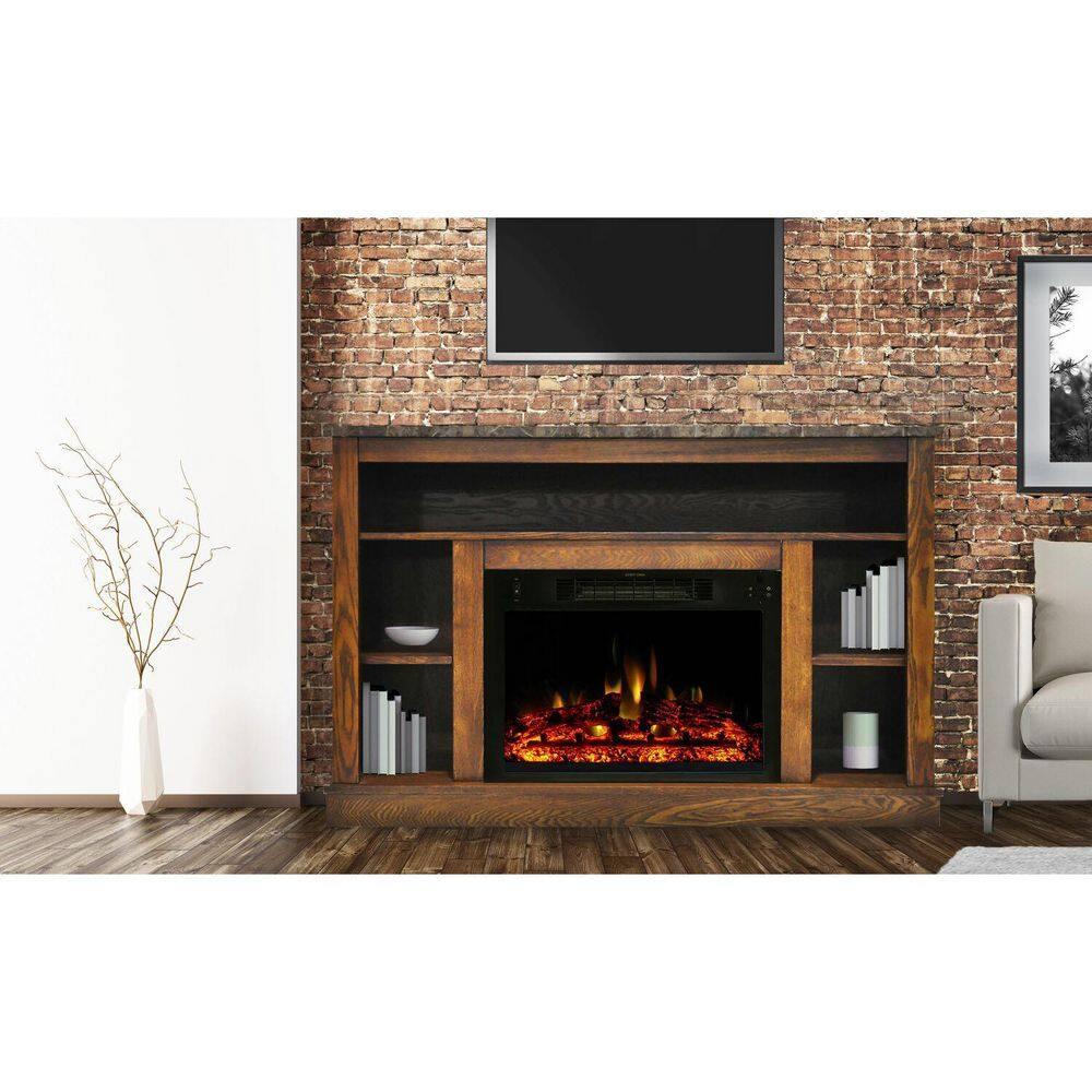 Cambridge Seville Electric Fireplace Heater with 47-In. Walnut TV Stand, Enhanced Log Display, Multi-Color Flames, and Remote Control
