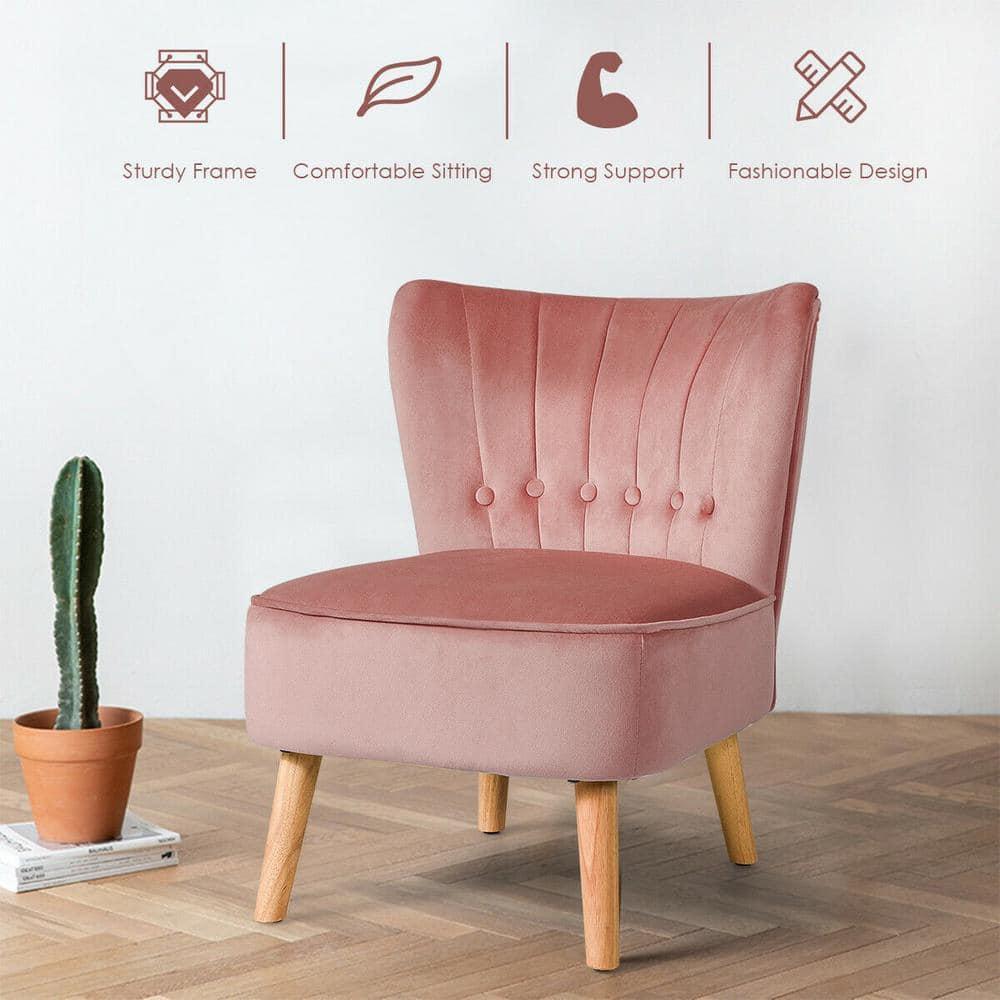Costway Armless Accent Chair Modern Velvet Leisure Chair Single Upholstered Pink