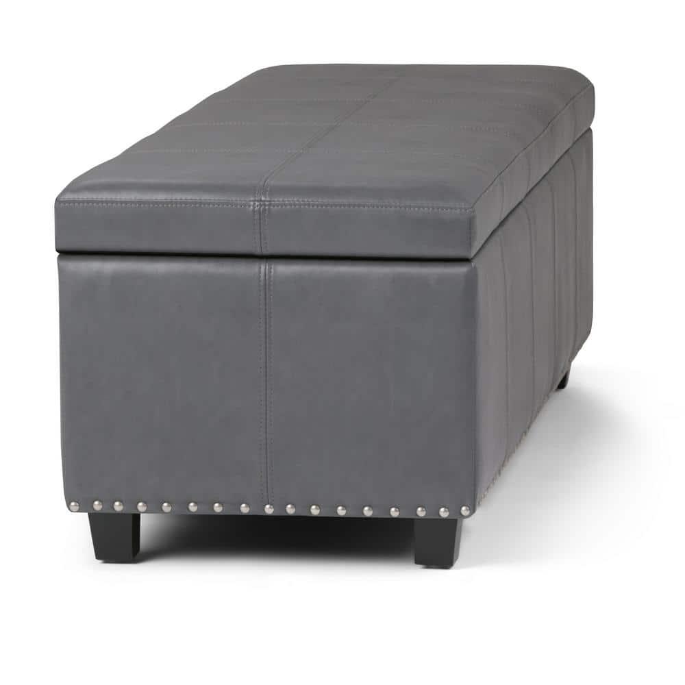 Simpli Home Kingsley 48"W Upholstered Storage Ottoman with Lift-Top Lid, Nailhead Trim, and Stitching Detail