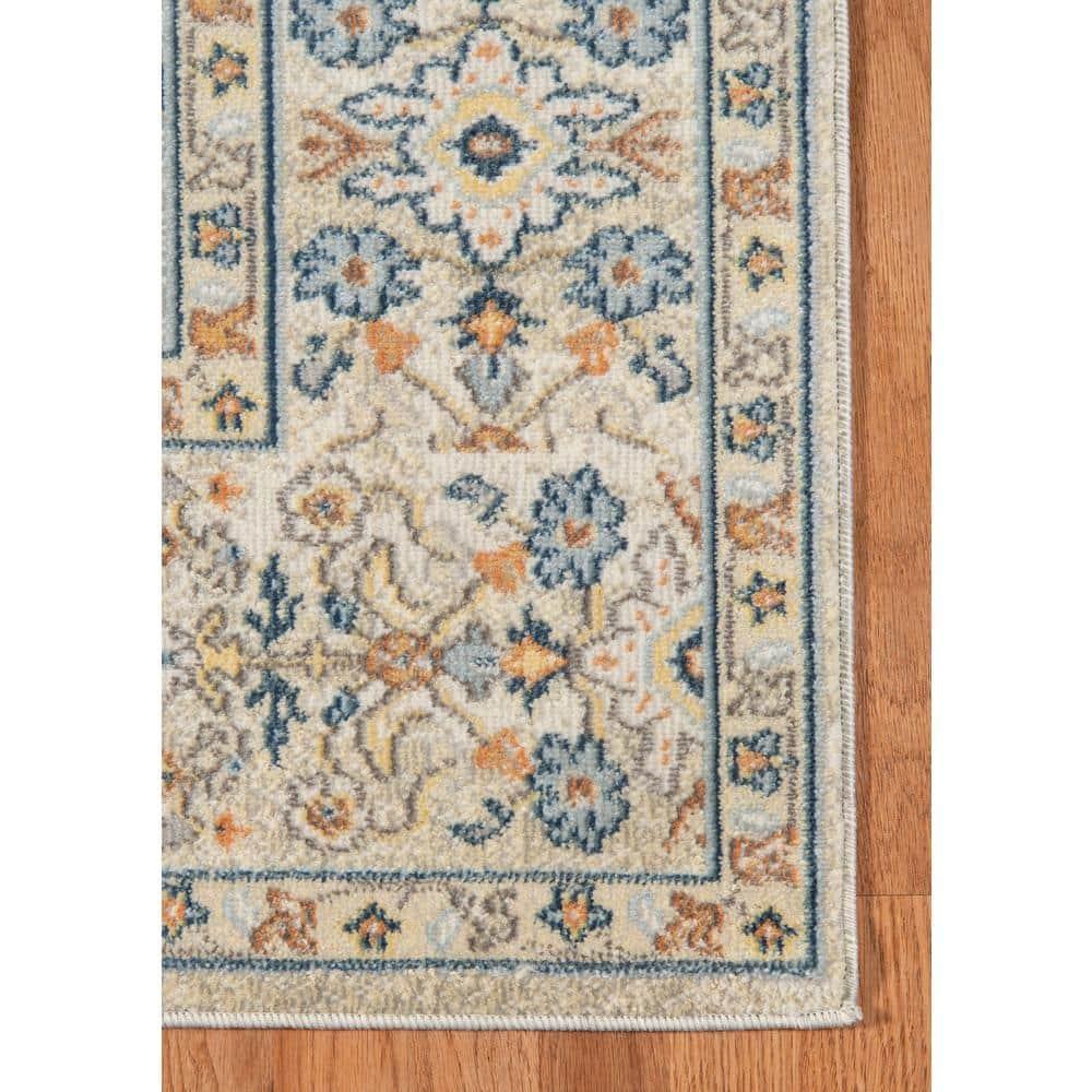 Bohemian 9x12 Area Rug Beige Polypropylene Rectangle Low Pile Bordered Pattern Rugs for Living Room Dining Room Bedroom
