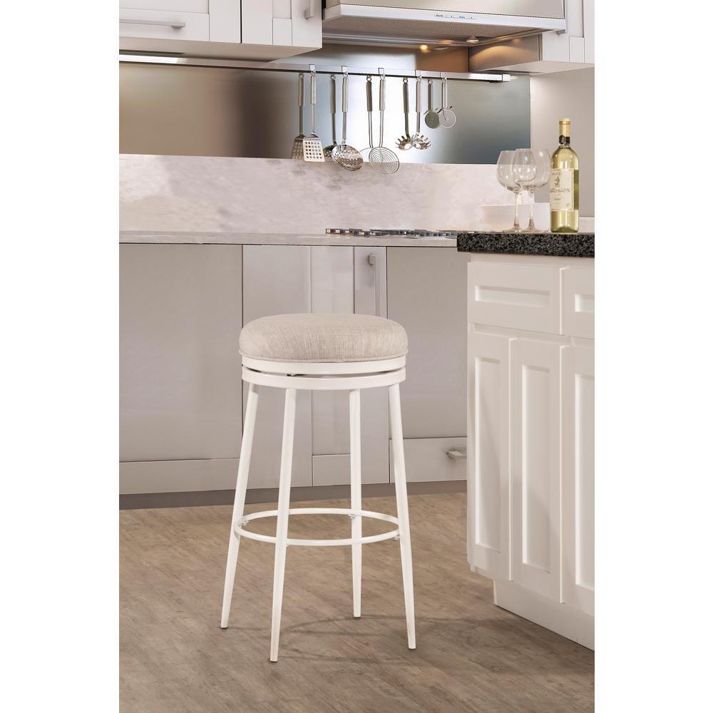 Aubrie Backless 26" Swivel Counter Height Barstool Off White/Silver - Hillsdale Furniture: Round Upholstered Metal Frame