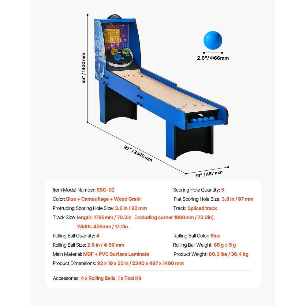 8 ft. Roll and Score Classic Arcade Game Table, Skee Ball Arcade Machine Indoor with Electronic Scorer, Sound, Automatic