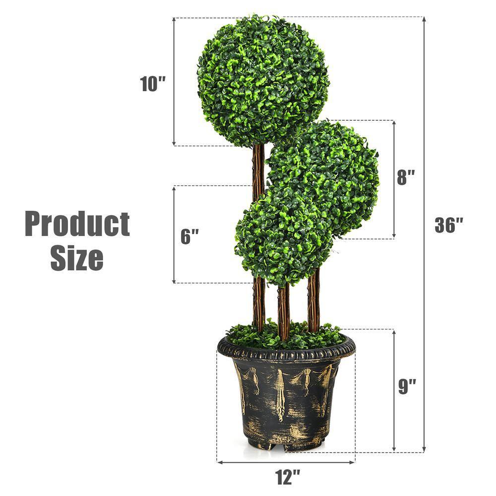 Costway 36'' Artificial Topiary Triple Ball Tree Indoor Outdoor UV Resistant