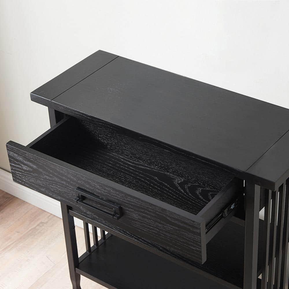 Leick Home 11261-BK Ironcraft Rustic Foyer Bookcase with Drawer Storage in Black Wash