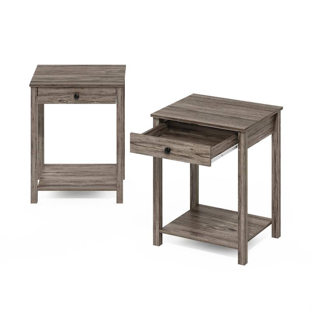 Furinno Classic Side Table with Drawer, 2 Pack, Rustic Oak
