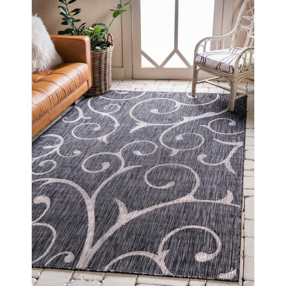 Unique Loom Outdoor Botanical Collection Area Rug - Curl (4' 1" x 6' 1" Rectangle Charcoal Gray/Gray)