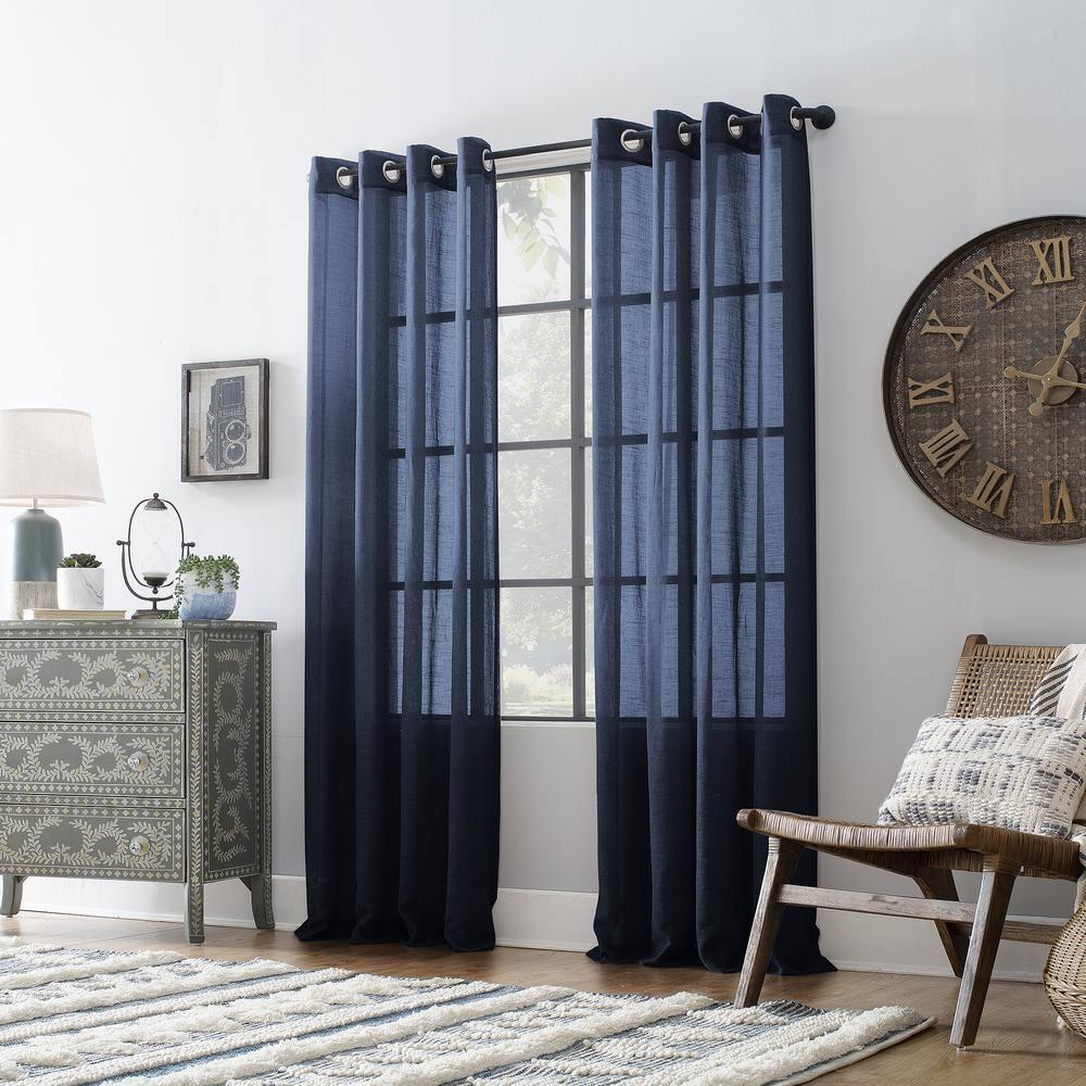84"x52" Slub Textured Linen Blend Grommet Top Curtain Navy - Archaeo: Modern Light Filtering Panel