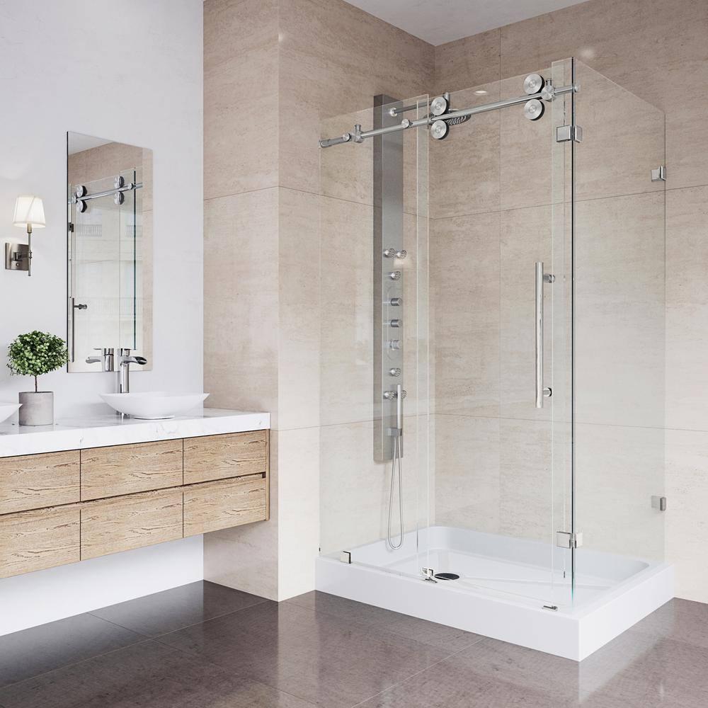 VIGO Winslow 48" W x 36" D x 80" H Sliding Frameless Shower Enclosure with 3/8  Clear Glass&Base VG6051STCL48WL