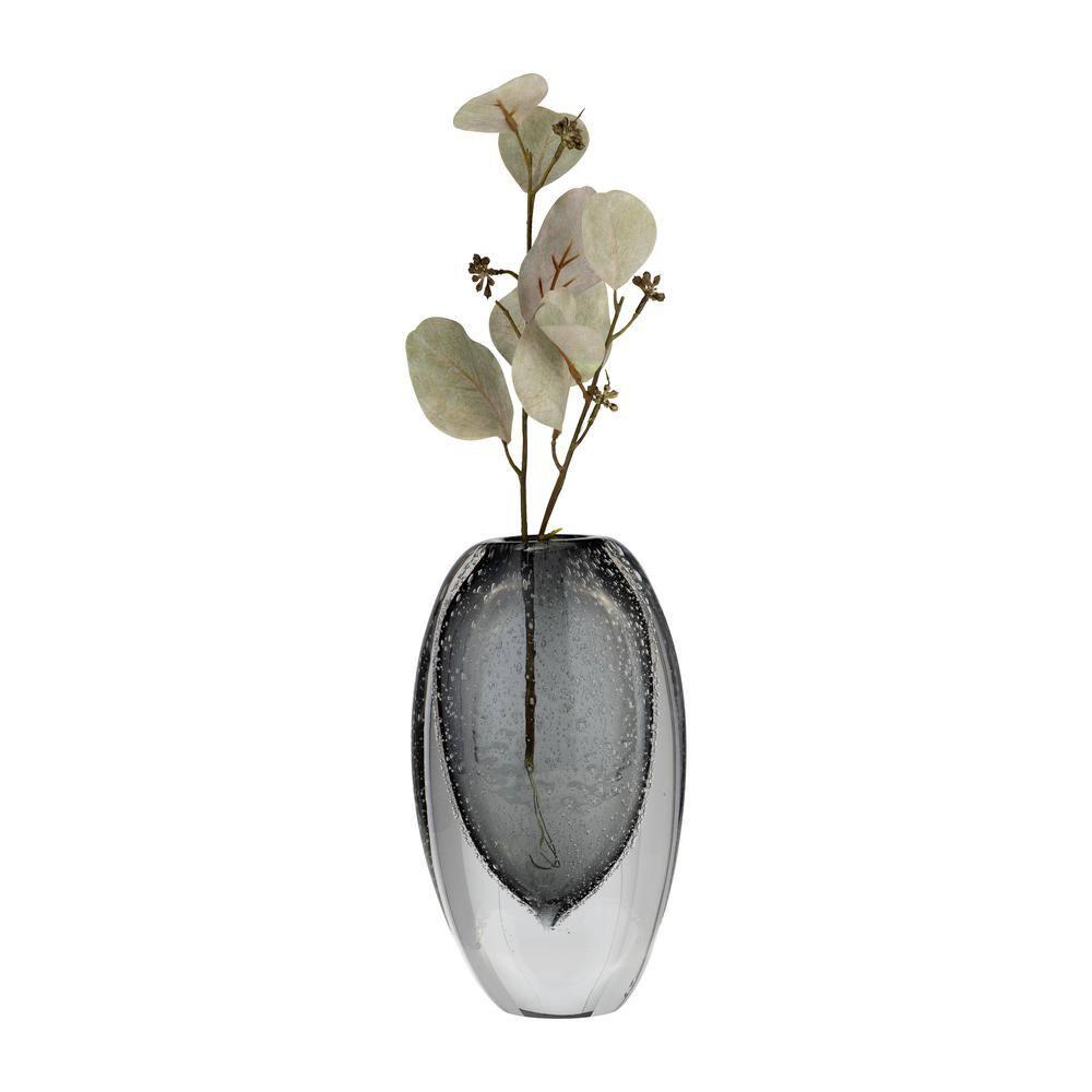 Sagebrook Home Glass, 9"H Ellipse Vase, Smoke, 9"H - 6.0" x 3.0" x 9.0"