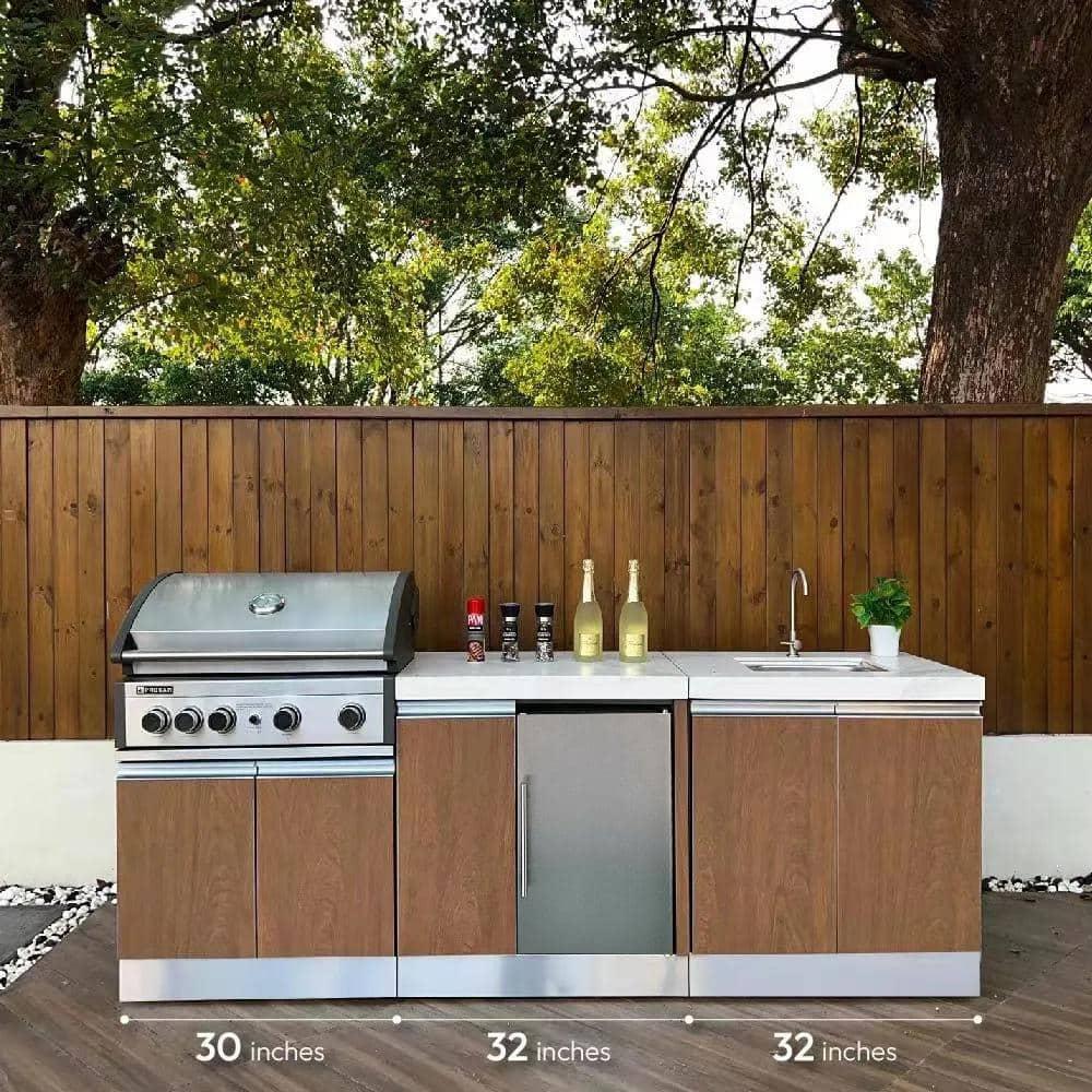 Prokan Bespoke 94" 5B - 3 Modular Outdoor Kitchen In Wood Pattern Panels