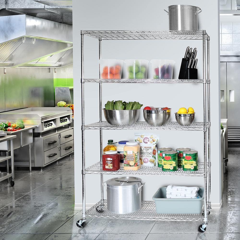 UltraDurable 48'' W x 18" D 5-Tier NSF-Certified Steel Shelving with Wheels