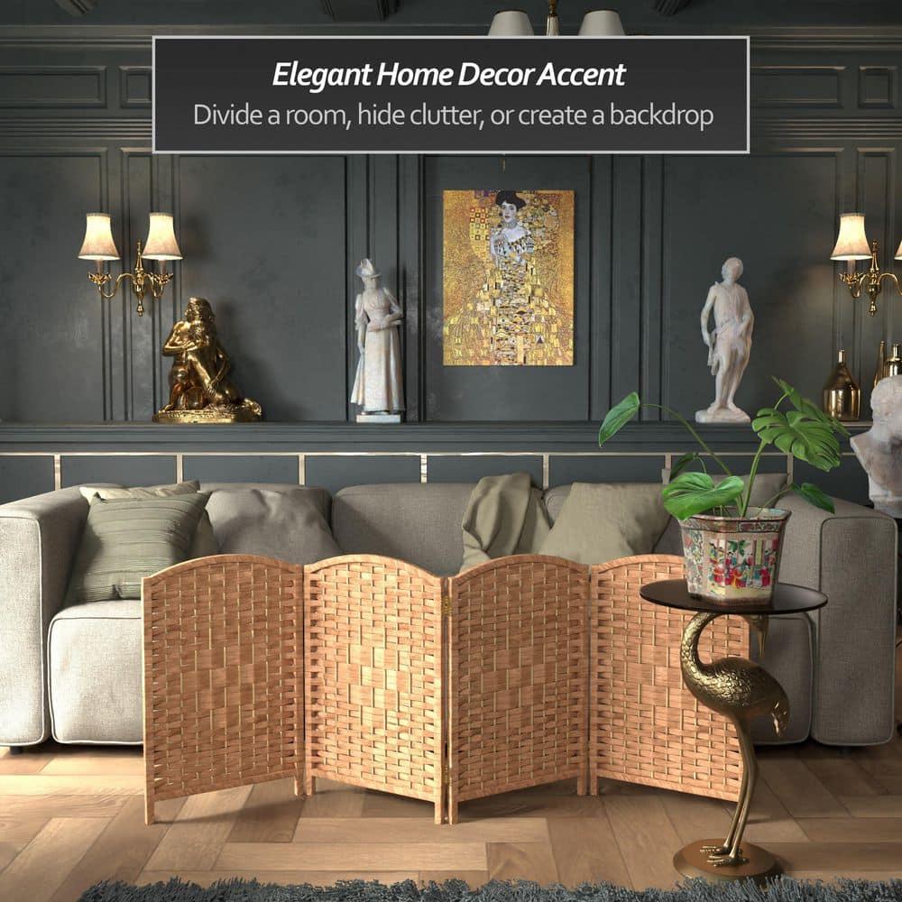 2 ft. Short Diamond Weave Fiber Folding Screen - Natural - 4 Panel