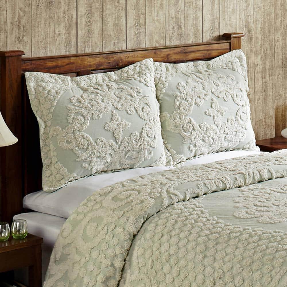 Set of 3 King Florence Collection 100% Cotton Tufted Unique Luxurious Medallion Design Bedspread Sage - Better Trends