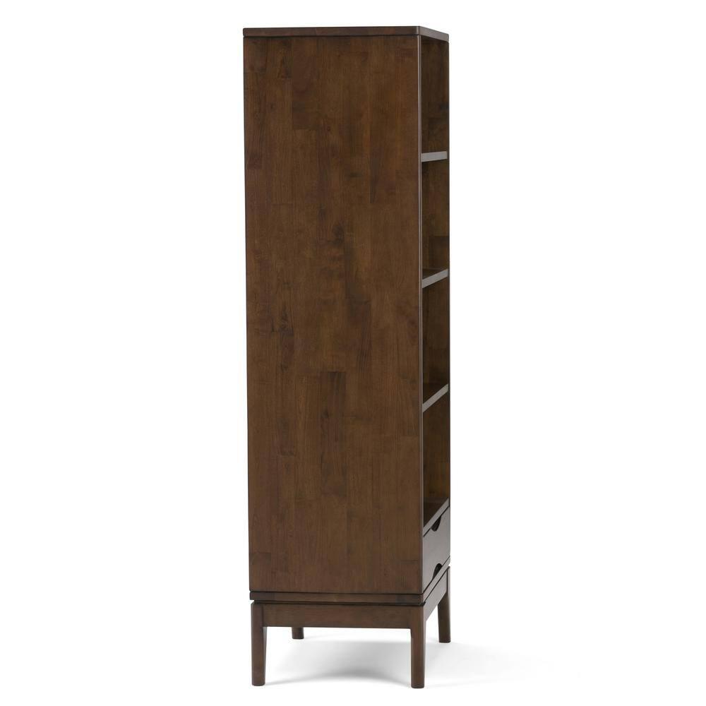 Simpli Home Harper 24"W Solid Hardwood 4 Shelf Mid-Century Modern Bookcase with Drawer and Adjustable Shelves