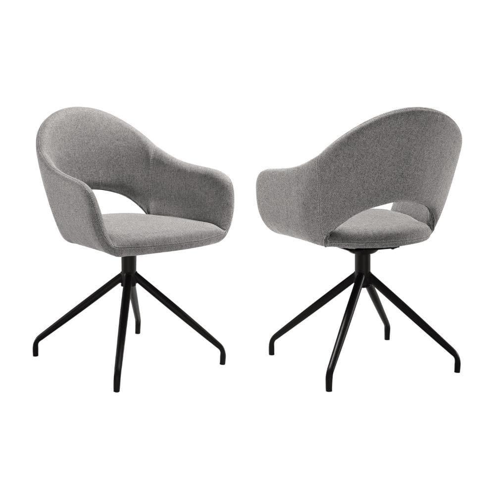 Homestock Tribal Treasures Swivel Upholstered Dining Chair in Gray Fabric with Black Metal Legs - Set of 2