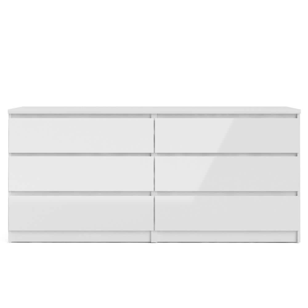 Tvilum Scottsdale 6 Drawer Double Dresser for Adults, White High Gloss