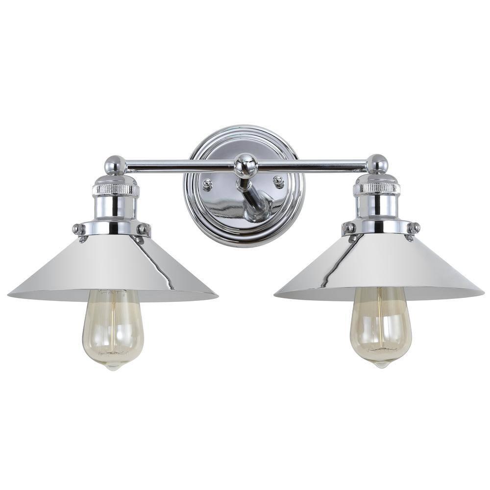 17.5" Metal June Vanity Wall Light Silver - JONATHAN Y: Chrome Finish, Industrial Style, ETL Listed, 2-Light Fixture