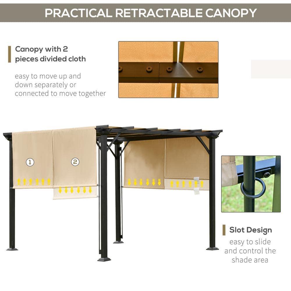 Outsunny 10' x 10' Outdoor Retractable Pergola Canopy with Sun Shade Unique Design Canopy Patio Metal Shelter for Garden Porch Beach, Beige
