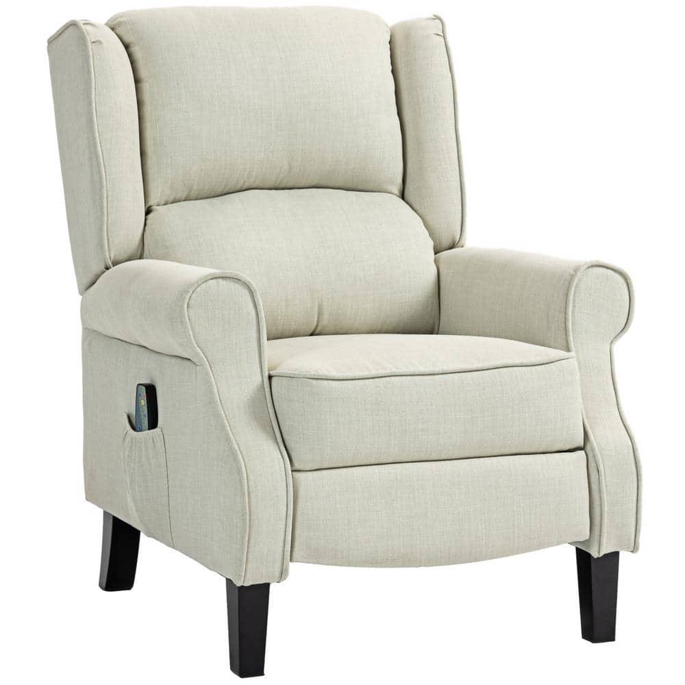 HOMCOM Wingback Heated Vibrating Massage Chair, Accent Sofa Vintage Upholstered Massage Recliner Chair, Beige
