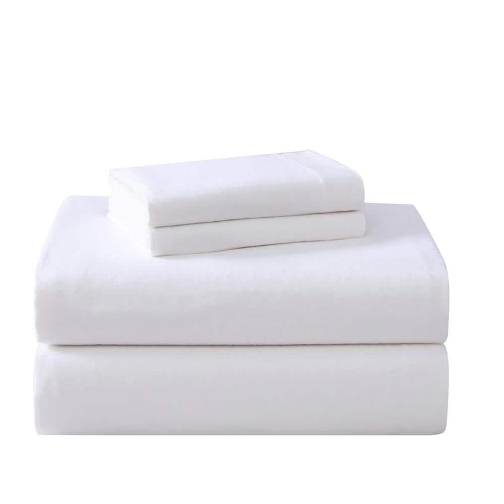 King Solid Flannel Sheet Set White - Laura Ashley