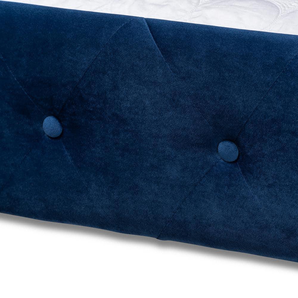 Baxton Studio Amaya Modern and Contemporary Navy Blue Velvet Fabric Upholstered Full Size Daybed with Trundle