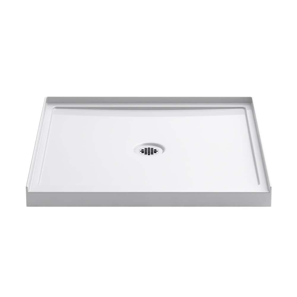 White Acrylic Single-Threshold Shower Base with Center Drain, 36" x 34"