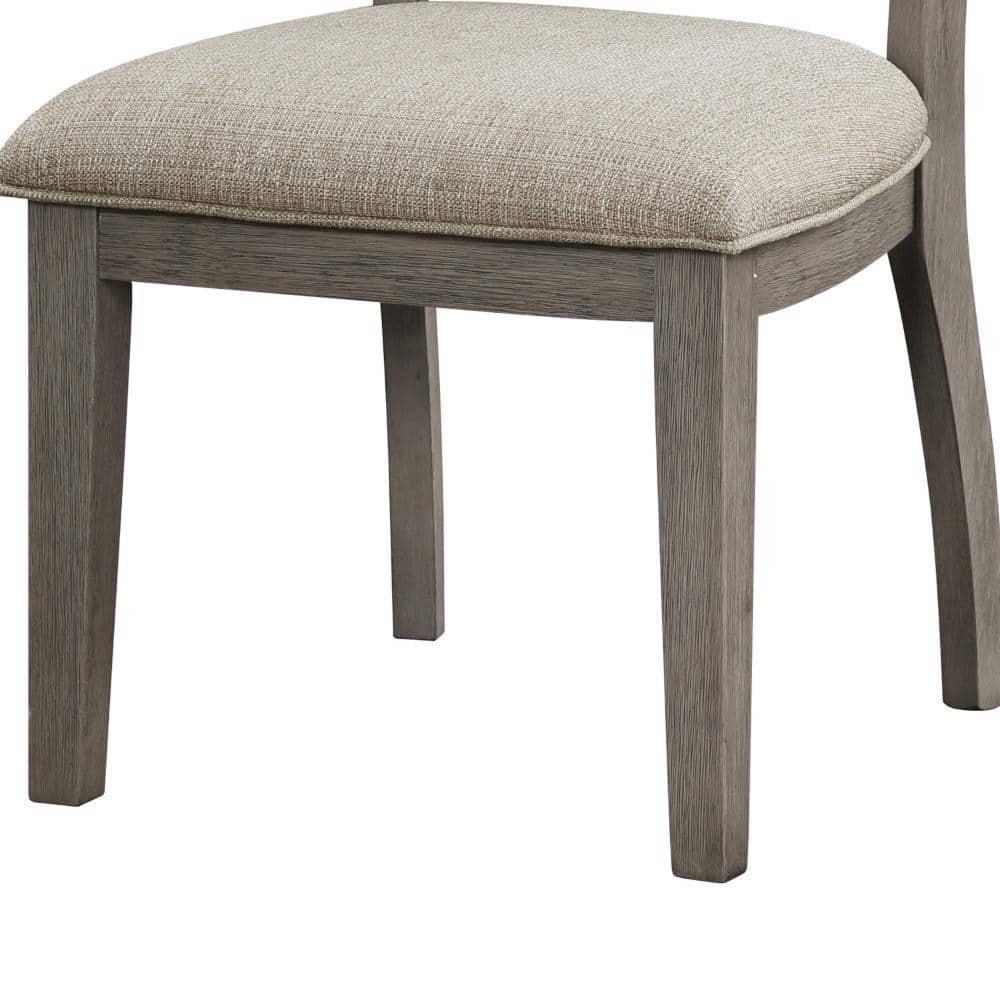 Benjara Trea 23 Inch Side Dining Chairs Set of 2, Ladder Back, Gray, Beige Cushioned Seat