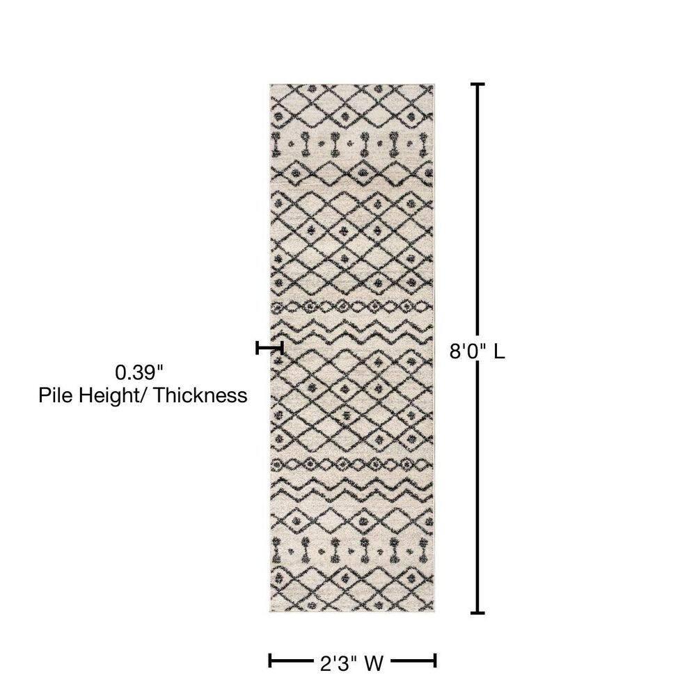 2'x8' Aksil Moroccan Beni Souk Runner Rug, Cream/Black - JONATHAN Y