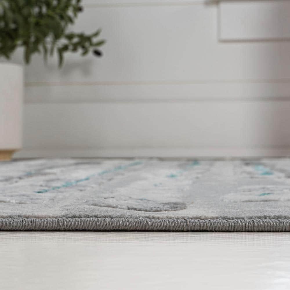 8'x10' Batten Modern Stripe Area Rug, Gray/Turquoise - JONATHAN Y