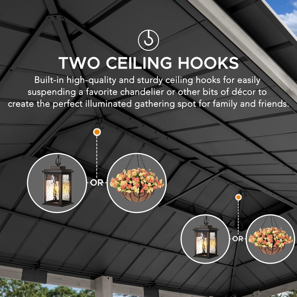 Sunjoy Sunjoy 12x20 ft. Wood Gazebo, Outdoor Patio Steel Hardtop Gazebo with 2-tier Metal Roof, Suitable for Patios, Lawn and Backyard, Matte Black Roof