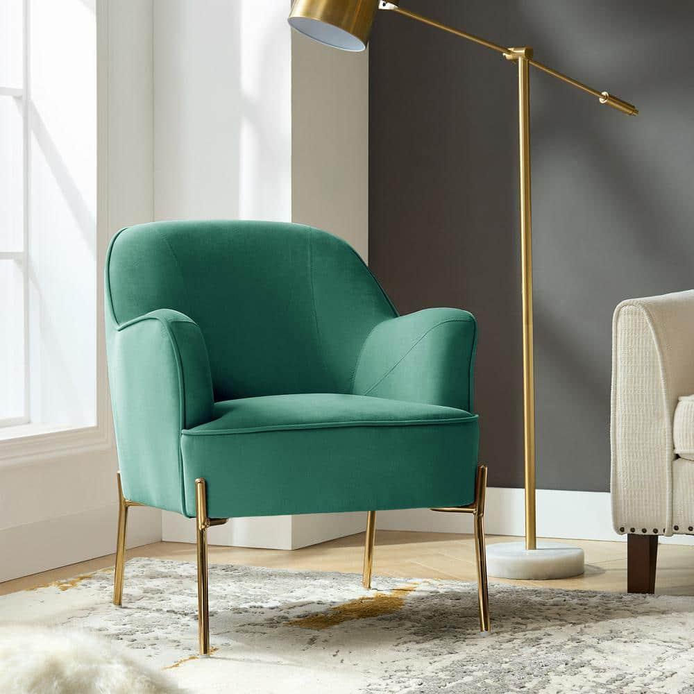 14 Karat Home Silla Decorativa de Terciopelo con Patas de Metal Dorado con Respaldo Acolchado para el Dormitorio de la Sala de Estar, Green