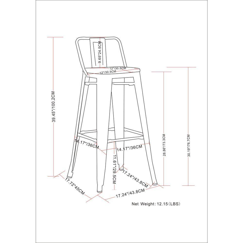 Simpli Home Rayne 30" Metal Bar Stool in Distressed Black (Set of 2)