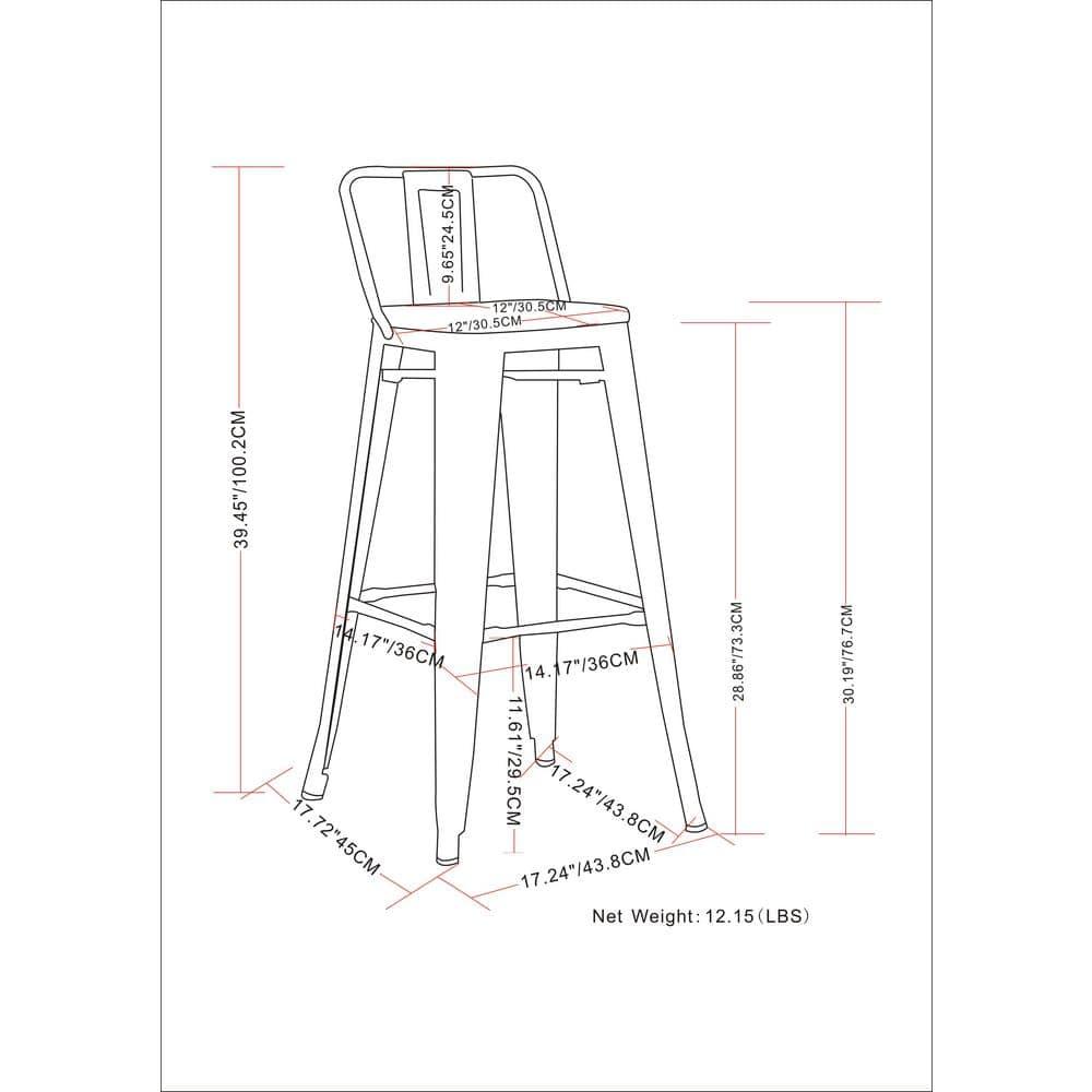 Simpli Home Rayne Metal Industrial Stool with Curved Back, Cross-Brace, and Footrest