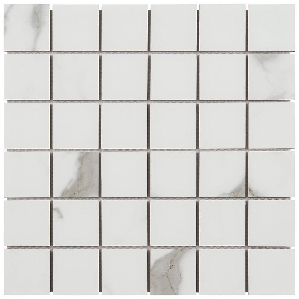 Saroshi Statuario Valley 11.81 in. x 11.81 in. Matte Porcelain Floor and Wall Mosaic Tile (0.96 sq. ft./Each)