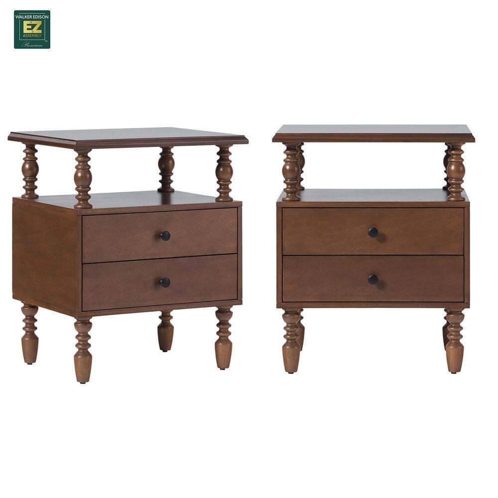 Vivienne Easy Assembly Solid Wood Spindle 2-Drawer Nightstand (Set of 2)