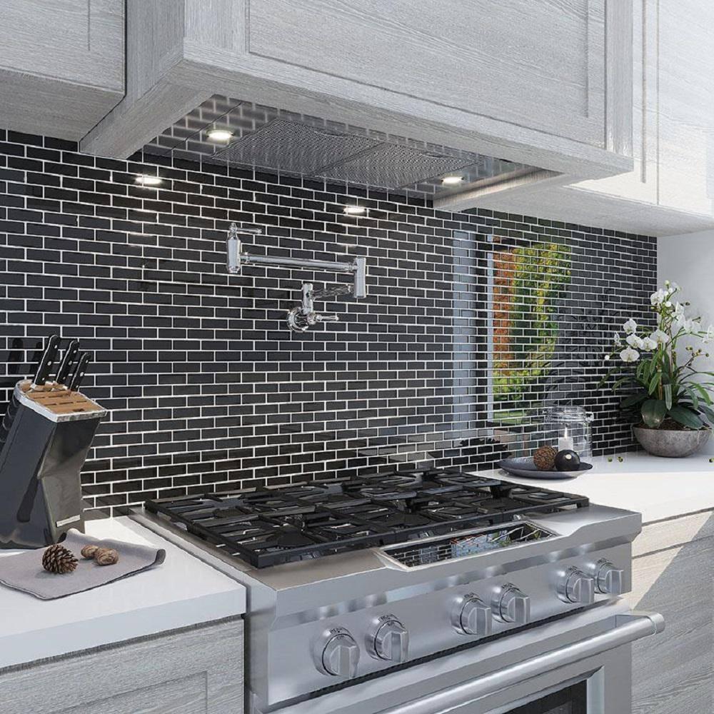Apollo Tile   5 Pack 11.9-in x 11.9-in Black Rectangular Glossy Finished Glass Mosaic Wall and Floor Tile (4.92 sq ft/case)