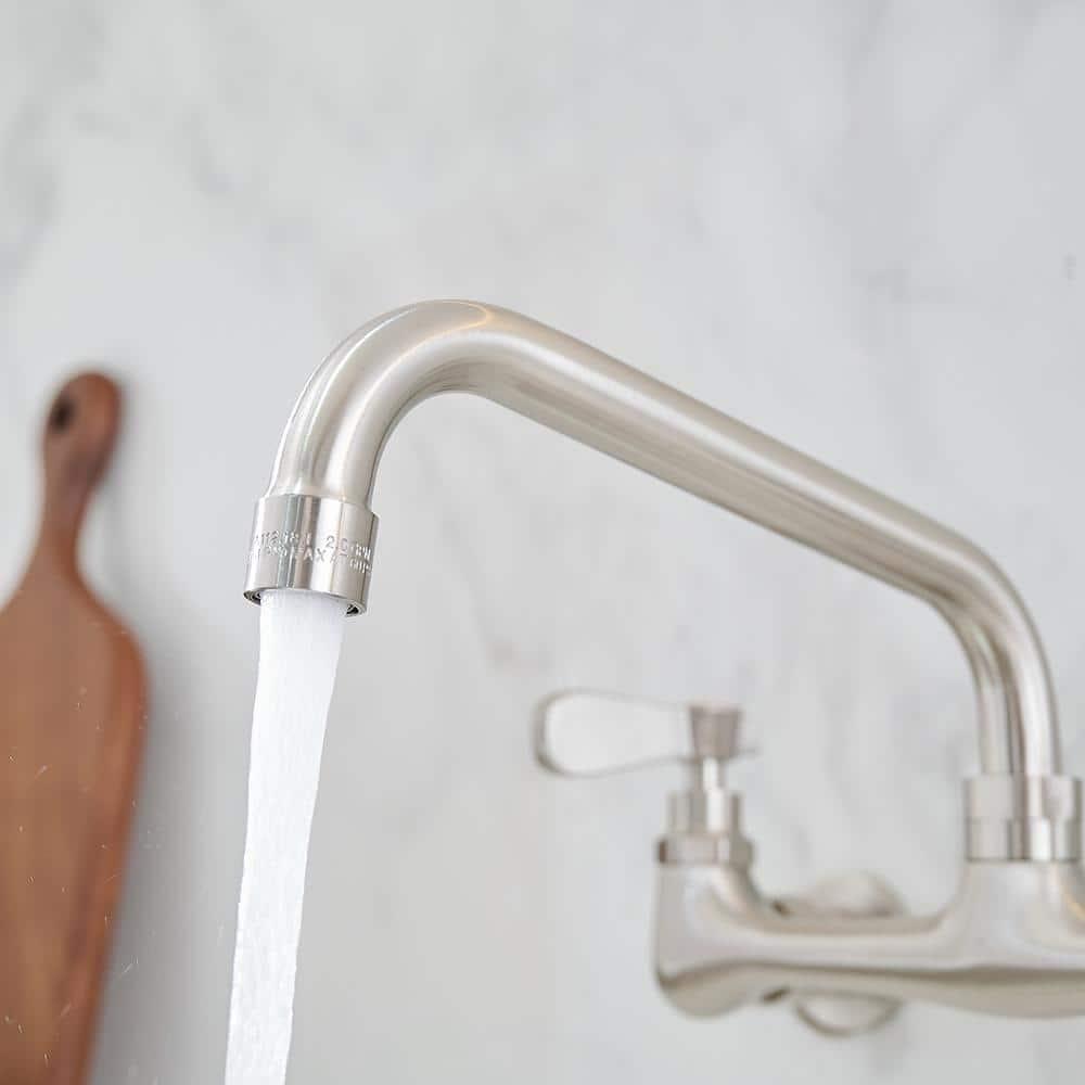 BWE Double Handles Wall Mount Modern Standard Kitchen Faucet With 8 Inch Swivel Spout 8" Center