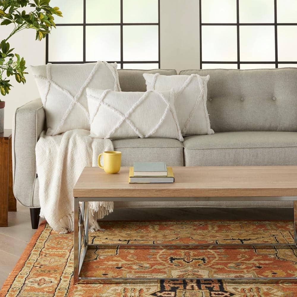 14"x24" Oversized Distressed Diamond Lumbar Throw Pillow White - Mina Victory: Cotton Fabric, Indoor Use, Zippered