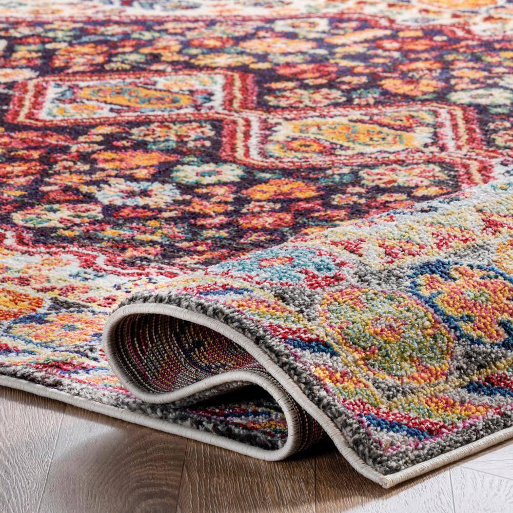 Erline Colorful Bohemian Black and Multicolor Runner Rug